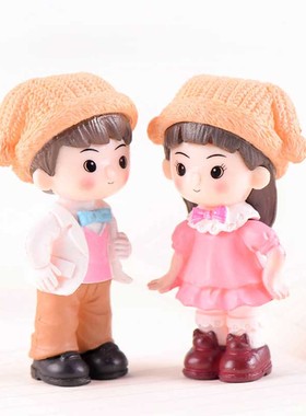 4款可爱小人戴帽子情侣微景观人物装饰创意手工摆件蛋糕卡通装饰