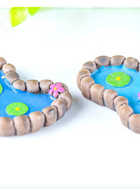 仿真心形荷花池微景观卡通小摆件