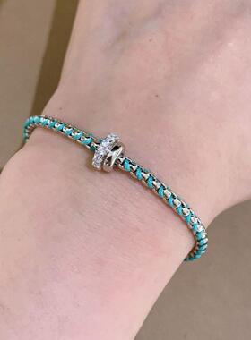 超显白!蓝绳葡萄藤编织手链轻奢小众个性简约气质夏日叠戴手饰女