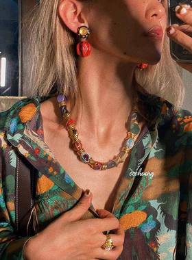 复古小众纯原vintage中古陶瓷拼接项链高级感设计锁骨链配饰颈联