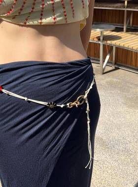 白色多元素编织项炼腰炼 炼 红玛瑙个性造型毛衣炼 炼