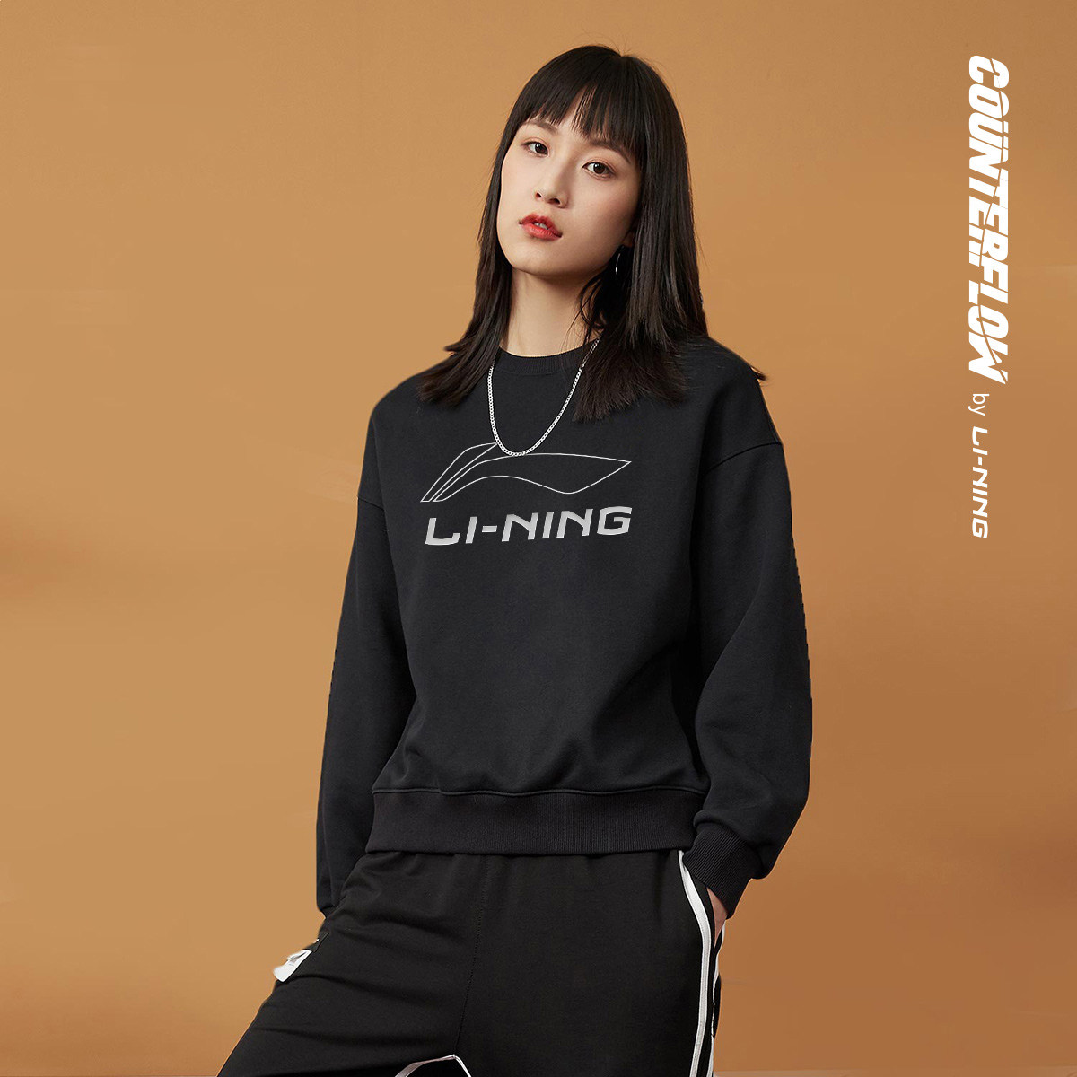 李宁卫衣女秋季2021新品情侣套头休闲印花长袖女圆领上衣运动服潮