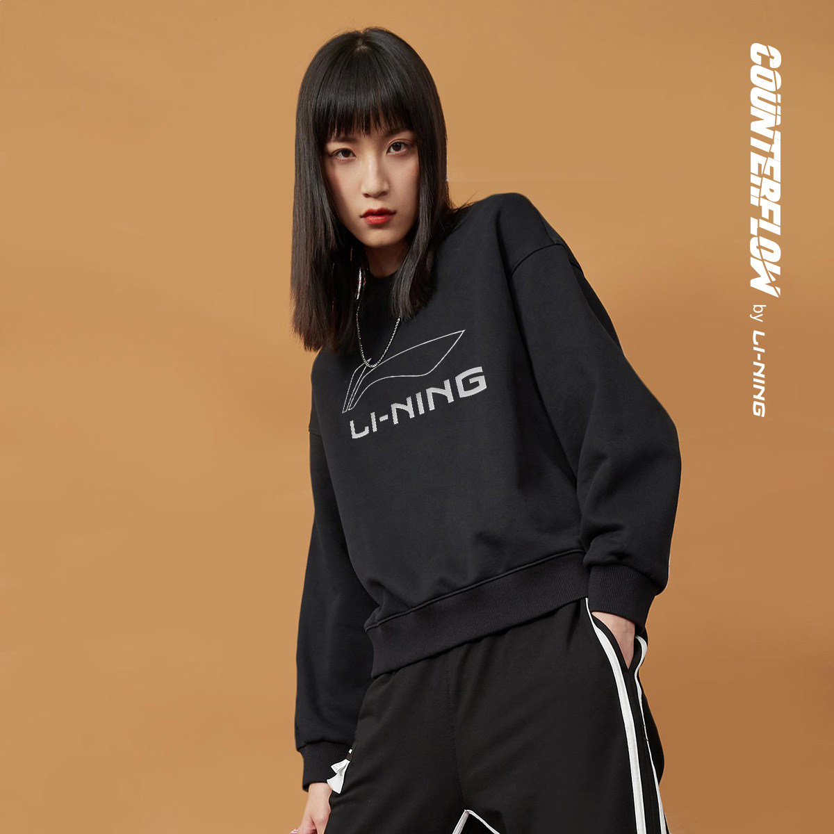 李宁卫衣女秋季2021新品情侣套头休闲印花长袖女圆领上衣运动服潮