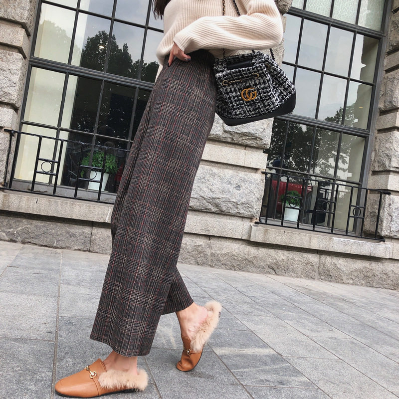 毛呢秋冬加绒宽松高腰垂感阔腿裤 伊索芙休闲裤