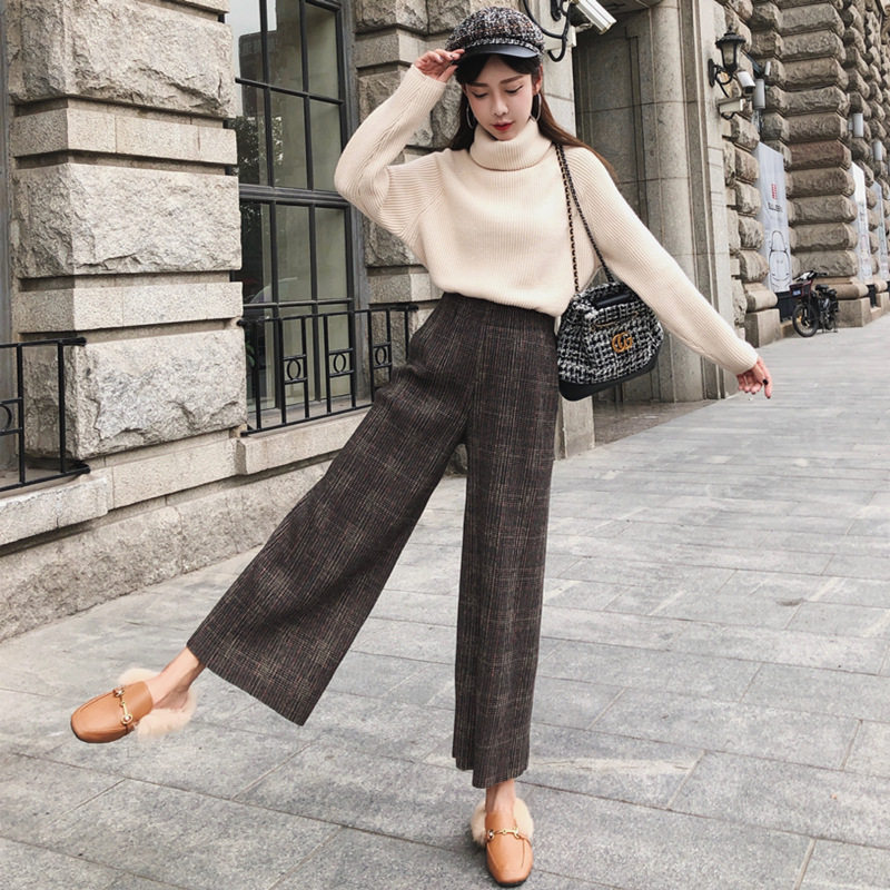 毛呢秋冬加绒宽松高腰垂感阔腿裤 伊索芙休闲裤