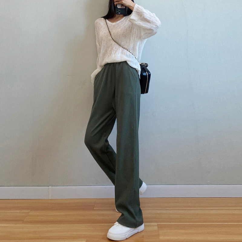 灯芯绒裤子女秋冬直筒宽松阔腿裤 伊索芙休闲裤