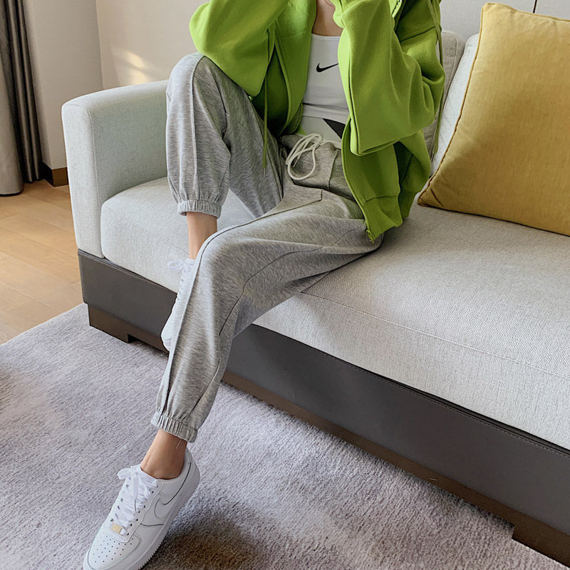 灰色秋冬季2020新款宽松束脚运动裤 伊索芙休闲裤