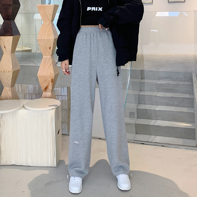 灰色秋季高腰垂感宽松直筒显瘦卫裤 伊索芙休闲裤