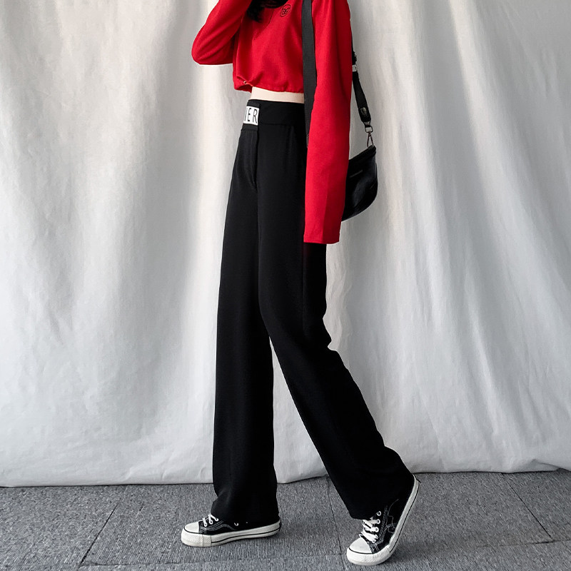 字母腰西装裤宽松直筒高腰女裤子 伊索芙休闲裤