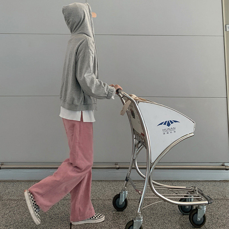 粉色灯芯绒裤子女秋冬季新款阔腿裤 伊索芙休闲裤