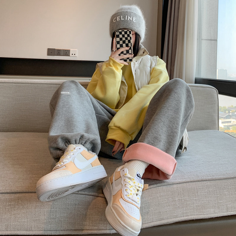 灰色秋冬季2021新款加绒外穿卫裤 伊索芙休闲裤