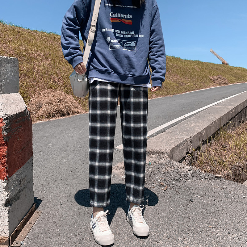 黑白格子裤2020年新款秋季休闲裤 伊索芙休闲裤