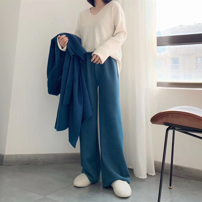 针织阔腿裤女秋冬季显瘦高腰cec 伊索芙休闲裤