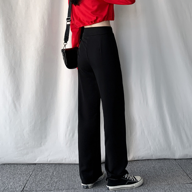 字母腰西装裤宽松直筒高腰女裤子 伊索芙休闲裤