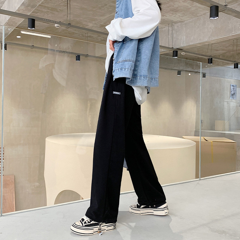 灰色秋季高腰垂感宽松直筒显瘦卫裤 伊索芙休闲裤