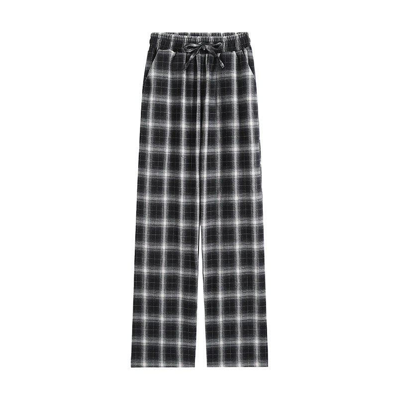 黑白格子裤秋冬宽松直筒高腰垂感裤 伊索芙休闲裤