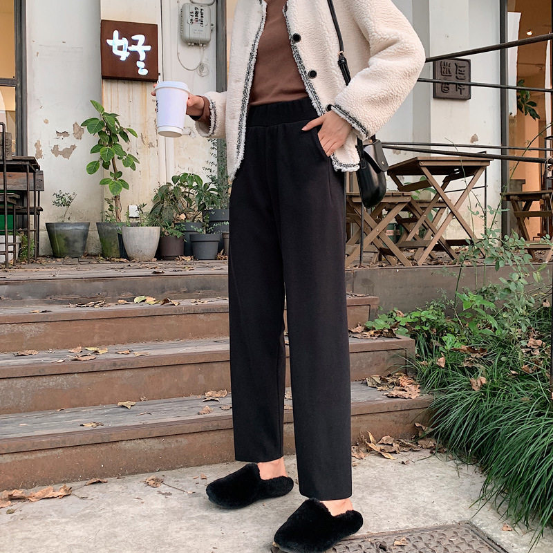 子女2019秋冬网红休闲奶奶针织裤 伊索芙休闲裤