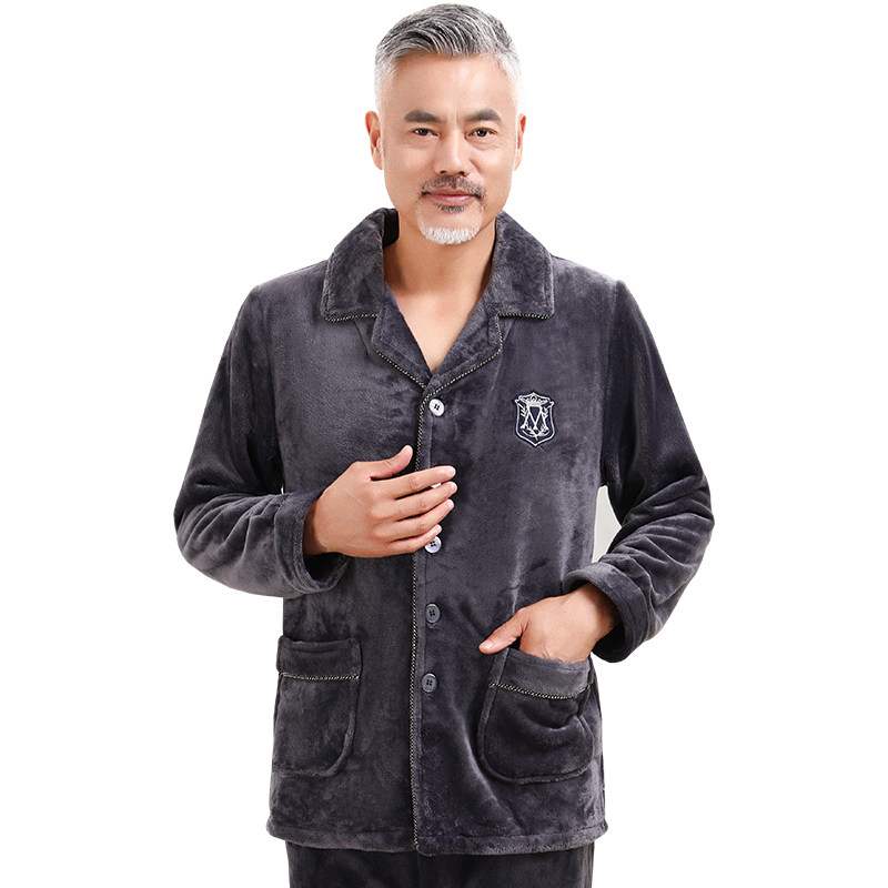 秋冬老年人男加绒中老年珊瑚绒睡衣 意米缇睡衣/家居服套装