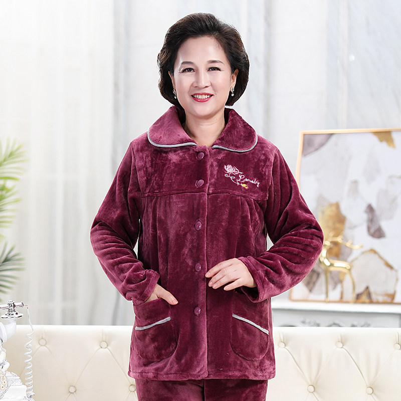 秋冬季中老年人男女士法兰绒睡衣 意米缇睡衣/家居服套装