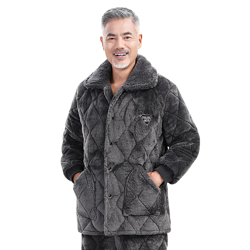 男士冬季加绒爸爸中老年人老人睡衣 意米缇睡衣/家居服套装