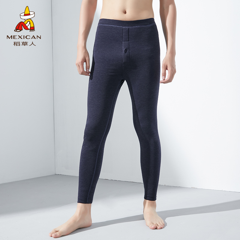 稻草人男加绒保暖裤打底莫代尔秋裤含羊毛裤加厚含桑蚕丝衬裤