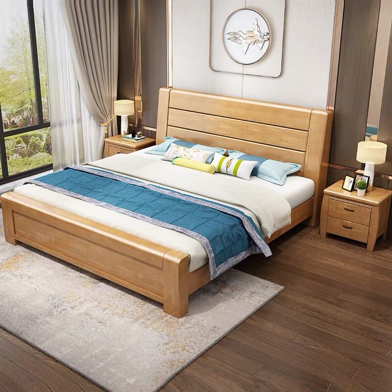 新中式实木床1.8米1.5米双人床1.35米1.2米单人经济型箱框储物床