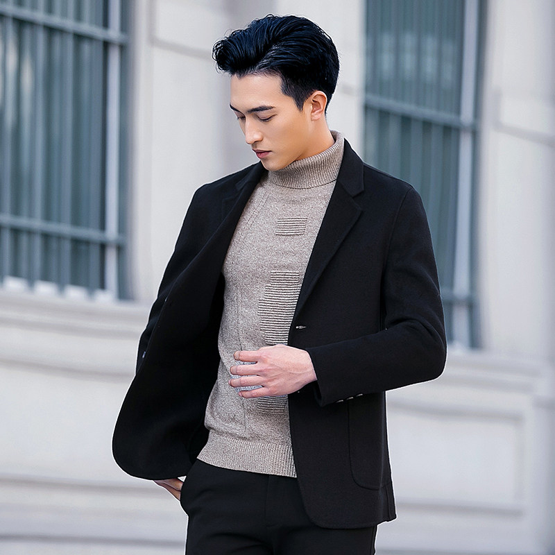 秋冬双面羊毛男士短款外套呢大衣 哥尼诺毛呢大衣