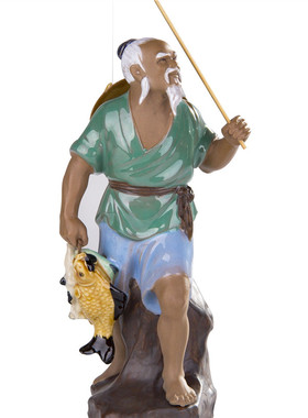 陶瓷古典风姜太公钓鱼书房摆件