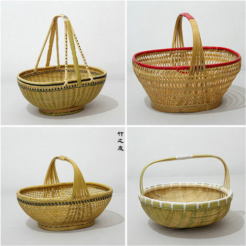 竹制品竹编工艺品家用手工竹筐竹篮竹篓小竹篮子手提篮编织篮收纳 - 图0