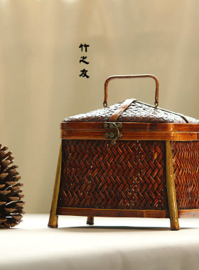 收纳茶道礼盒便携仿古首饰竹编