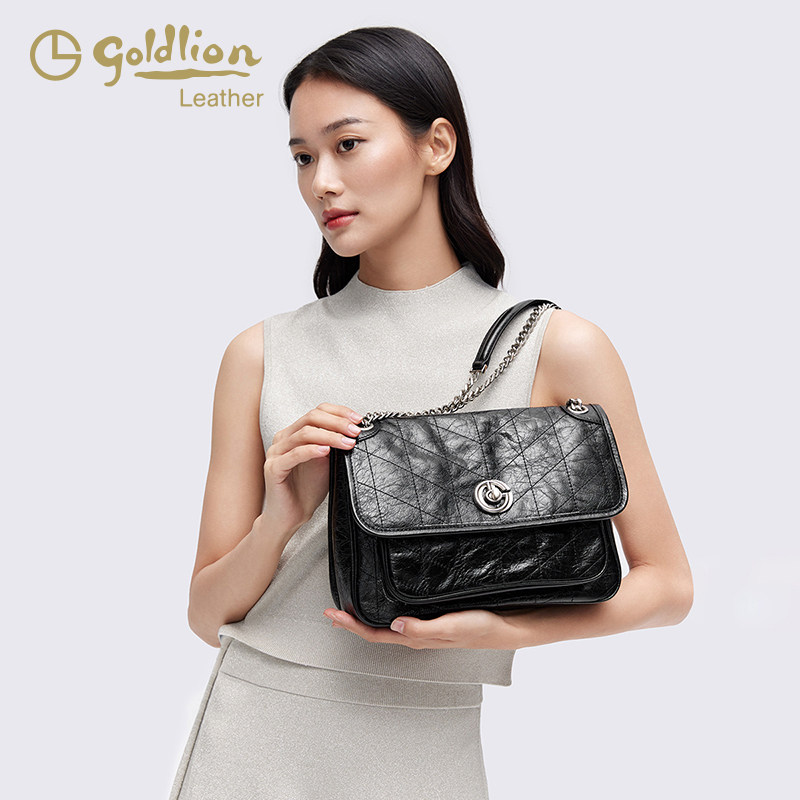 金利来2024新款流浪包大容量通勤油蜡真皮单肩邮差包斜挎链条包女,淘宝优惠券,粉丝福利购,淘宝优惠卷