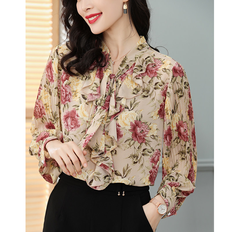 秋装2020新款遮肚子小衫长袖衬衫 古朵诗蕾丝衫/雪纺衫