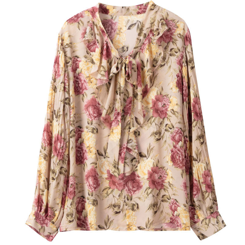 秋装2020新款遮肚子小衫长袖衬衫 古朵诗蕾丝衫/雪纺衫