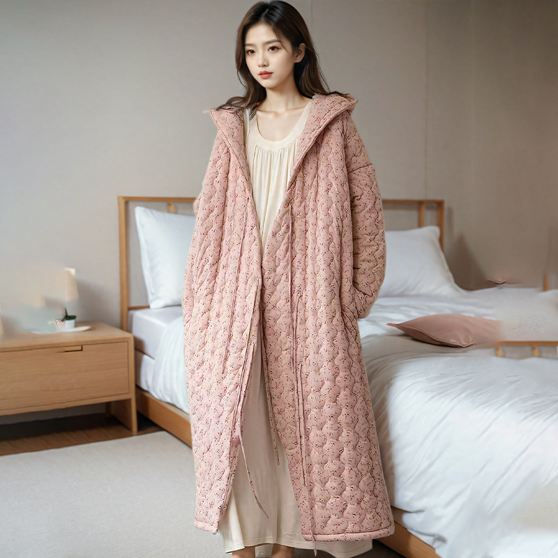 夹棉袄睡袍女秋冬季长袖三层加厚小碎花珊瑚绒连帽保暖睡衣法兰绒,淘宝优惠券,粉丝福利购,淘宝优惠卷