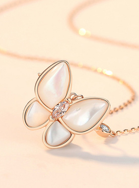 纯银蝴蝶百搭小众贝母吊坠锁骨链