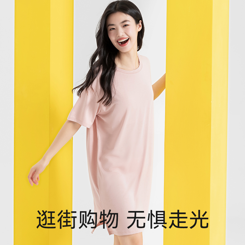 夏季女带胸垫一体莫代尔短袖睡裙 econice睡裙