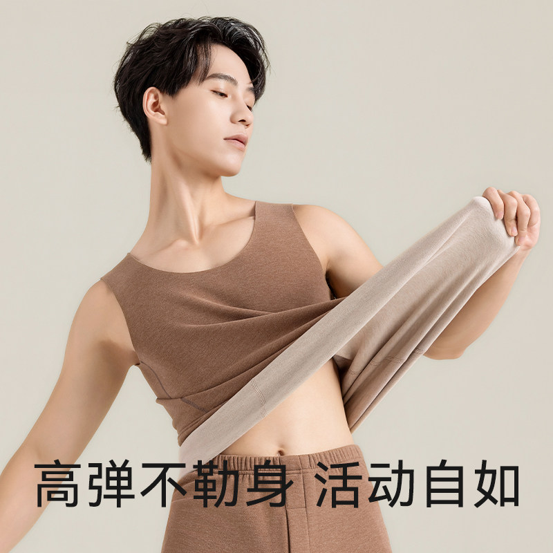 羊绒蚕丝无痕保暖背心男款无袖马甲加绒冬季坎肩打底内穿德绒内衣 - 图3