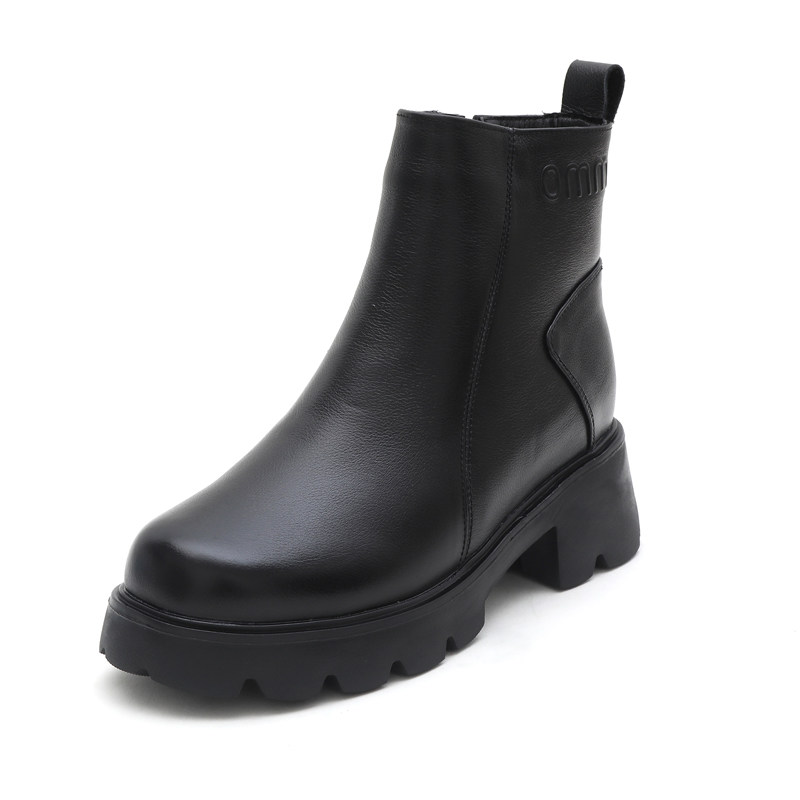 真皮软底短靴圆头粗跟瘦瘦靴小码英伦风厚底马丁靴加绒保暖女靴子,淘宝优惠券,粉丝福利购,淘宝优惠卷