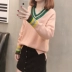 Mùa xuân 2019 của phụ nữ mới lười gió gió cổ áo trái tim sọc áo len nữ đầu áo sơ mi dệt kim lỏng lẻo - Áo / áo thun áo gile hàn Áo / áo thun