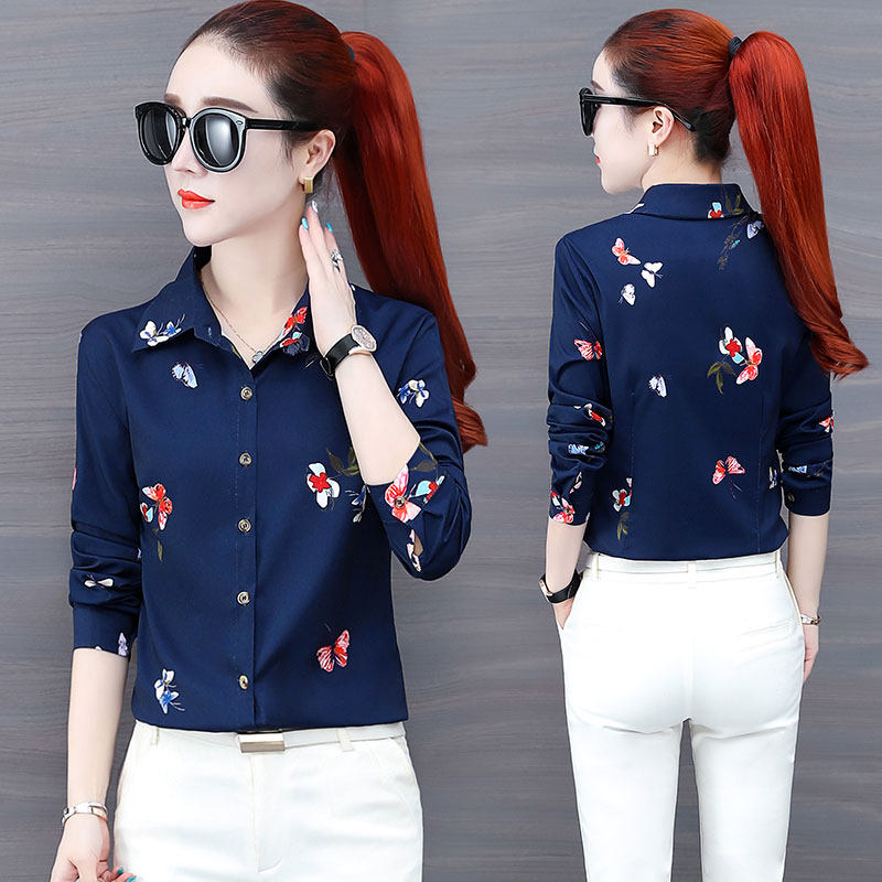 长袖雪纺印花女2022年新款韩版衬衫 夏采芙衬衫