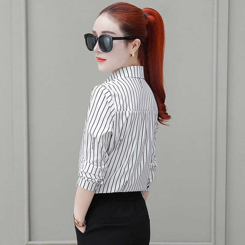 条纹女士长袖2022年春秋装新款衬衫 夏采芙衬衫