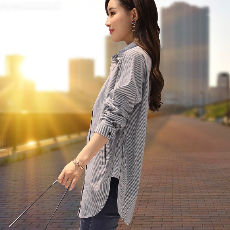 条纹衬衫长袖2022年春秋新款打底衫 夏采芙衬衫