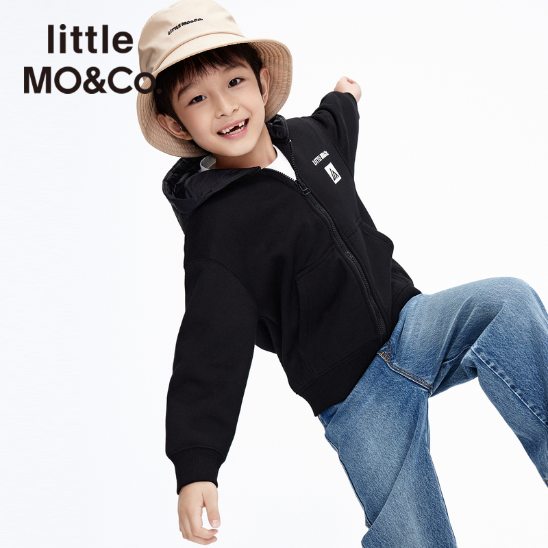 加绒 little moco童装男童开衫卫衣厚外套儿童连帽夹克男大童男孩