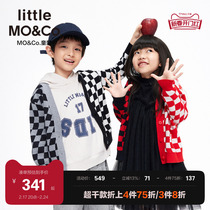 little moco children dress children New Year dress Men and women Chessboard Grid Knit Cardiovercoat KBB3CART02