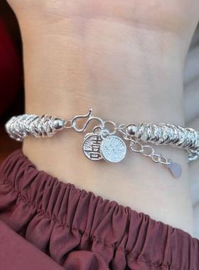 足银999纯银小圆满盘缠手链送女生轻奢高级感小众碎银子手串饰品