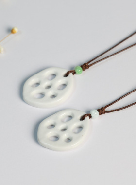 藕断丝连创意藕片项链女景德镇陶瓷吊坠锁骨链毛衣链情侣首饰