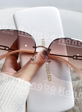 新款无框切边女士墨镜高级渐变色素颜太阳眼镜防紫外线太阳镜