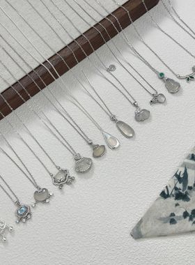 925纯银玉髓项链饰品女高级感小众新中式吊坠锁骨链毛衣链新款潮