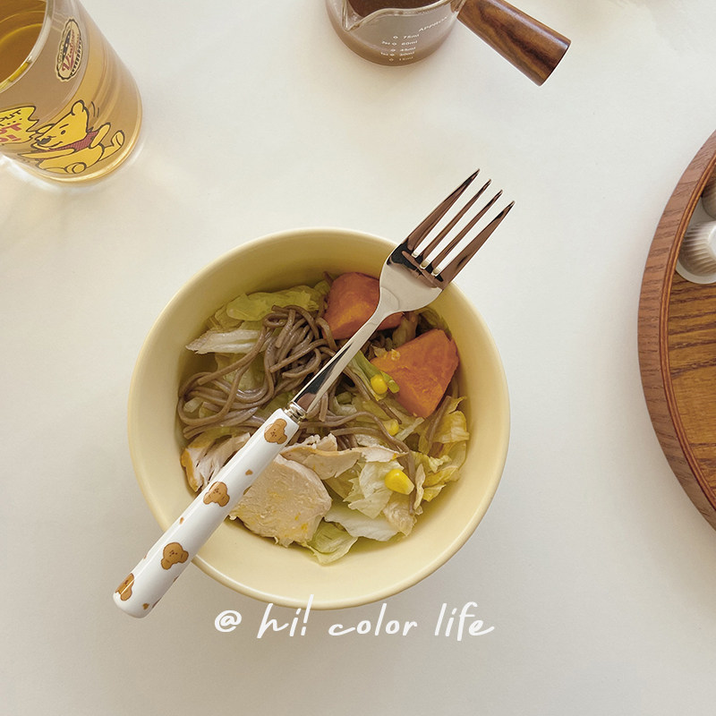 韩式少女心ins风爱心小熊304不锈钢陶瓷柄刀叉勺学生沙拉冰淇淋勺,淘宝优惠券,粉丝福利购,淘宝优惠卷