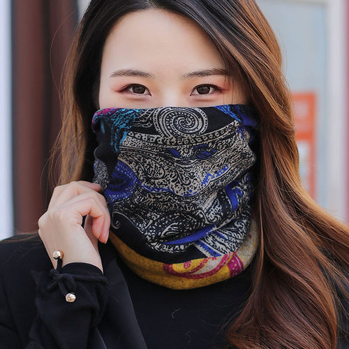 帽子女韩版秋冬季多功能头巾帽高弹大码花朵包头帽保暖马尾围脖帽 - 图1